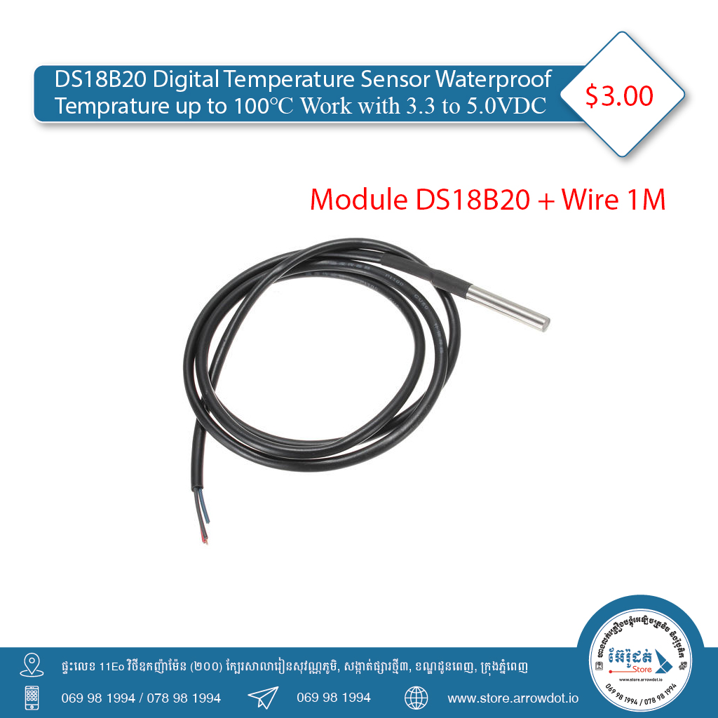 DS18B20 Digital Temperature Sensor Waterproof Temperature Up To 100°C ...